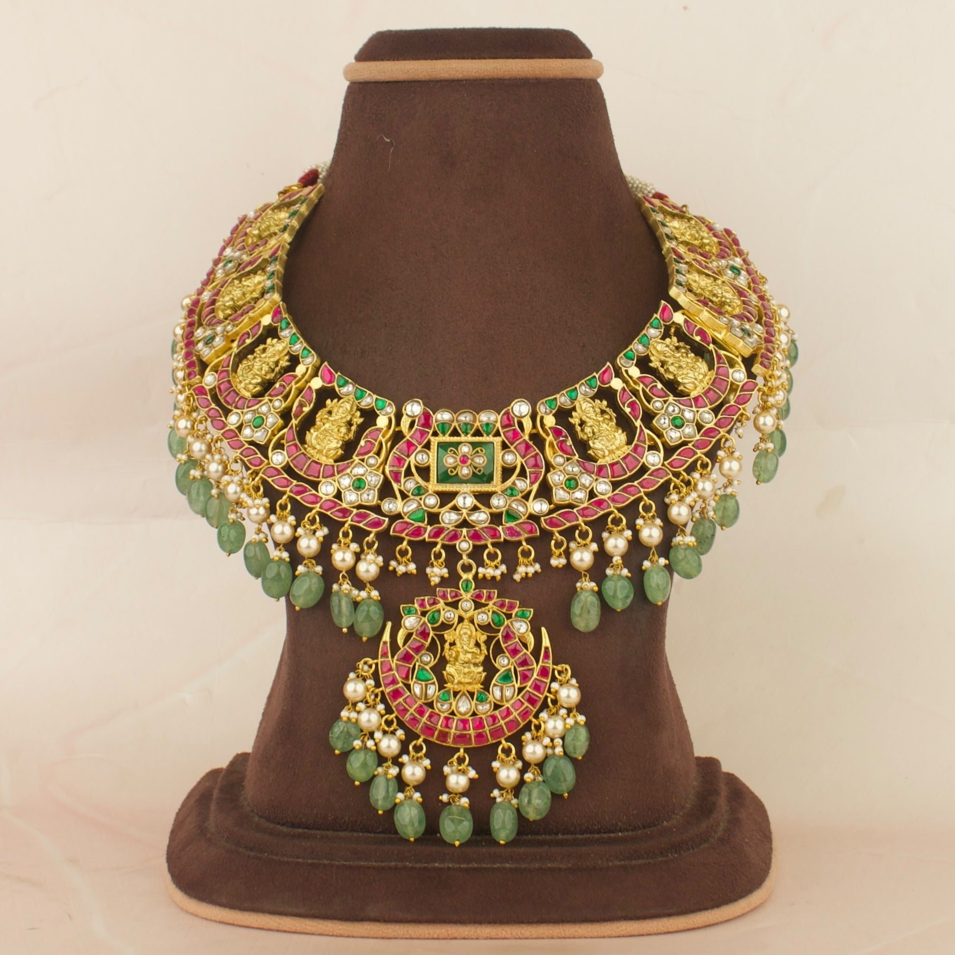 Grand Chandbali Ganesh Design Lockets Jadau Kundan Short Necklace