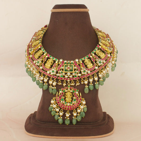 Grand Chandbali Ganesh Design Lockets Jadau Kundan Short Necklace