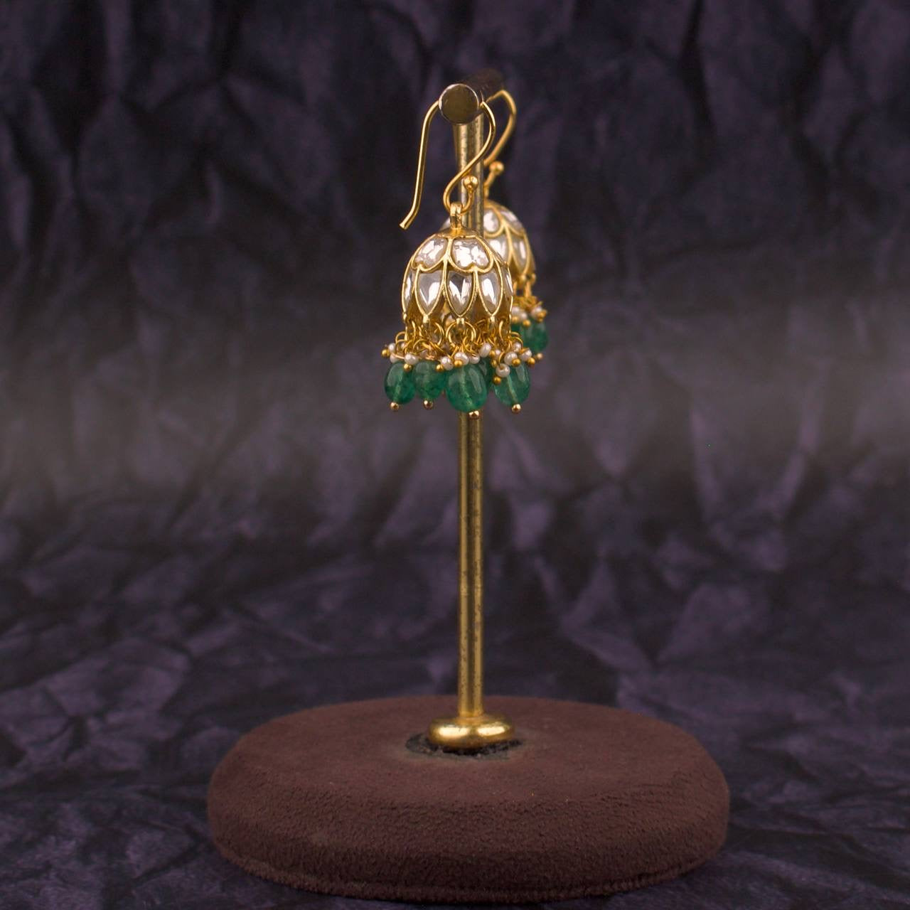 Cute Jadau Kundan Hanging Jhumki Earrings