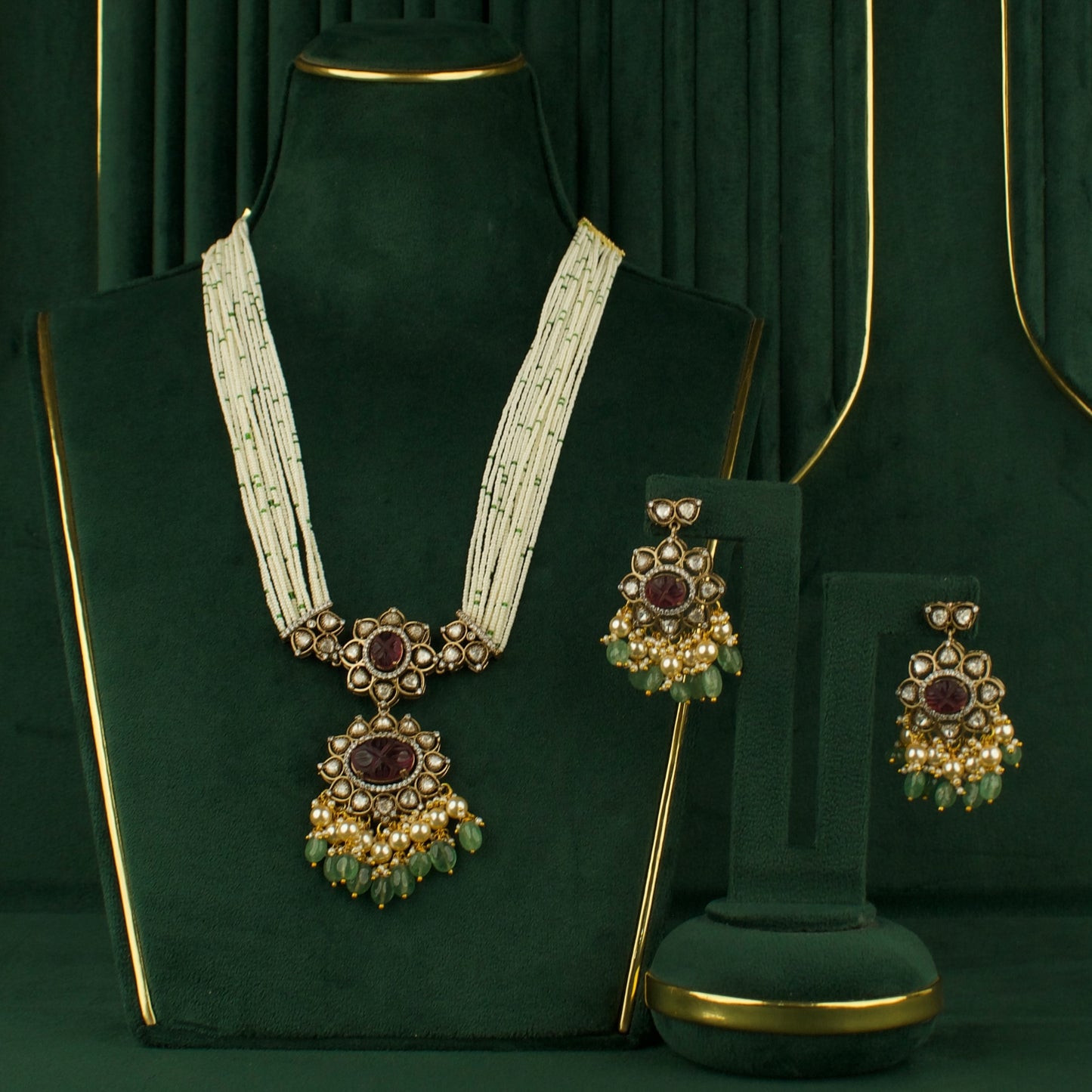 Handcrafted floral Design Fusion Kundan & Polki Victorian Beads Necklace Set