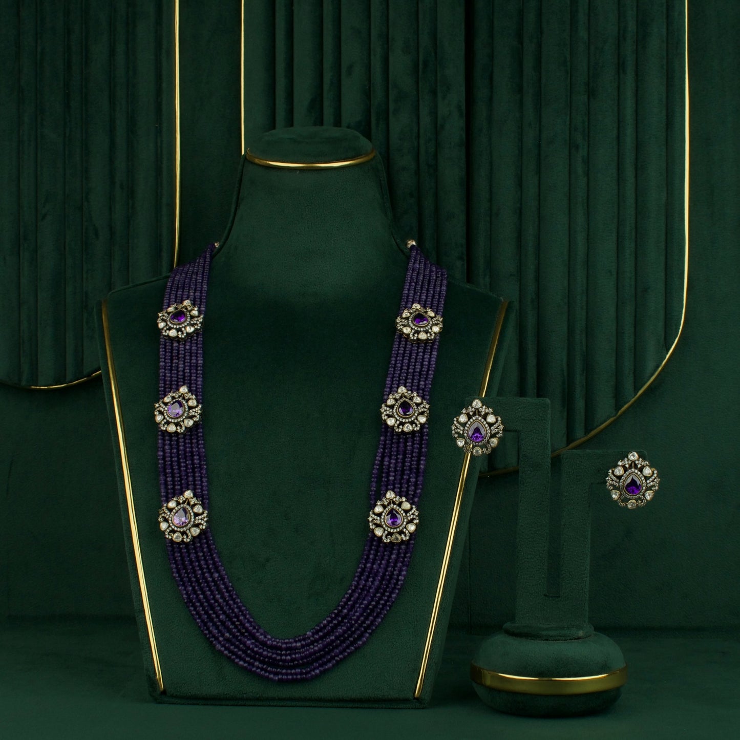 Classic Layered Necklace with Victorian Polki Side Lockets