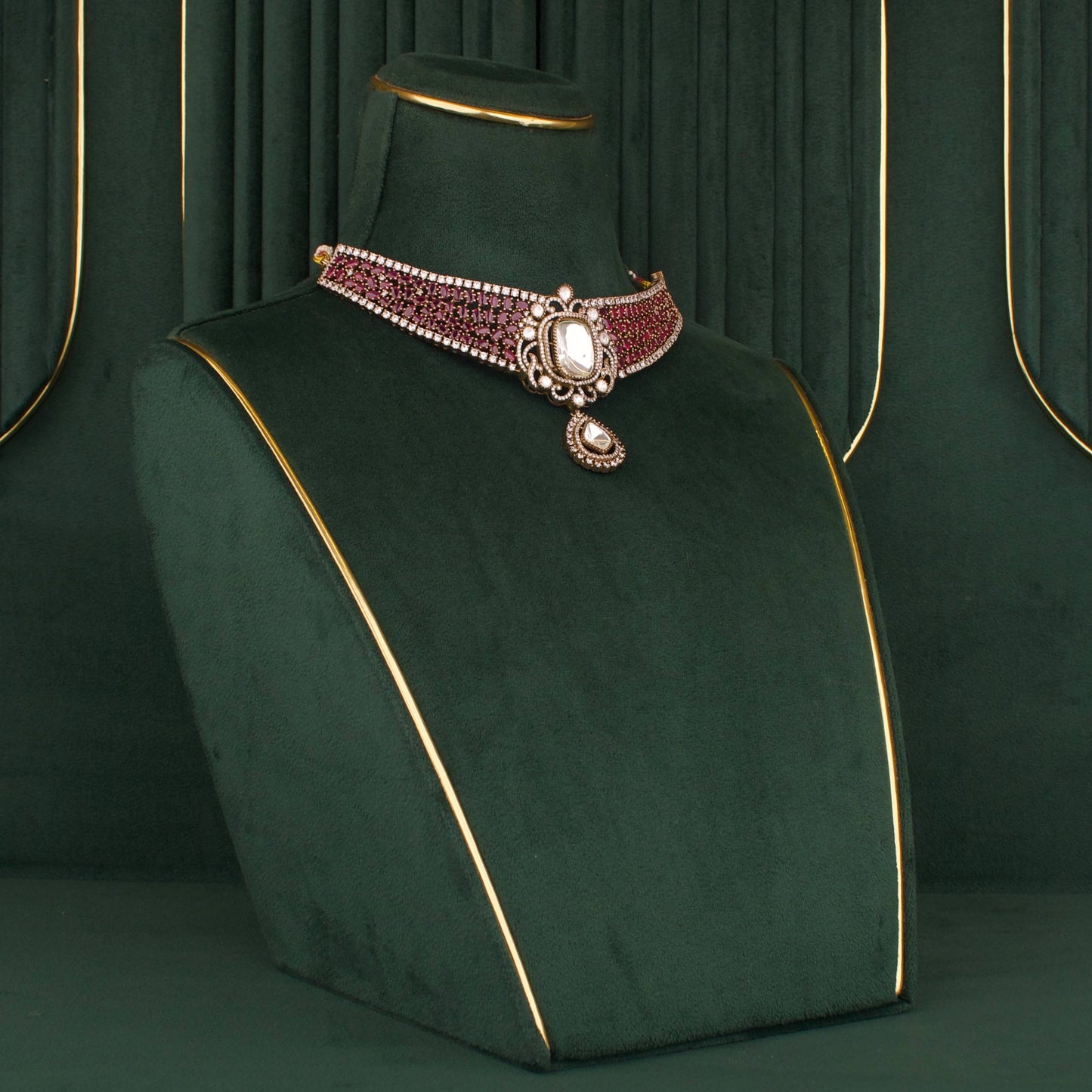 Designer Sabyasachi Inspired Polki Necklace Set With Matching Earrings
