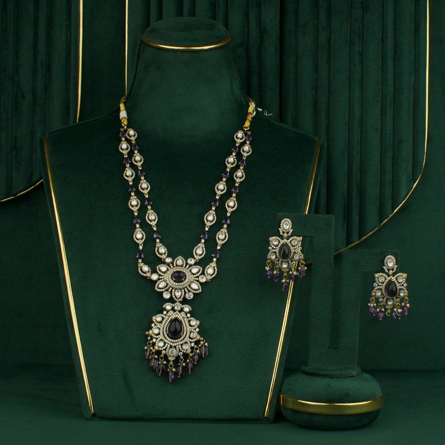 Traditional Two-Line Victorian Necklace Set with Earrings