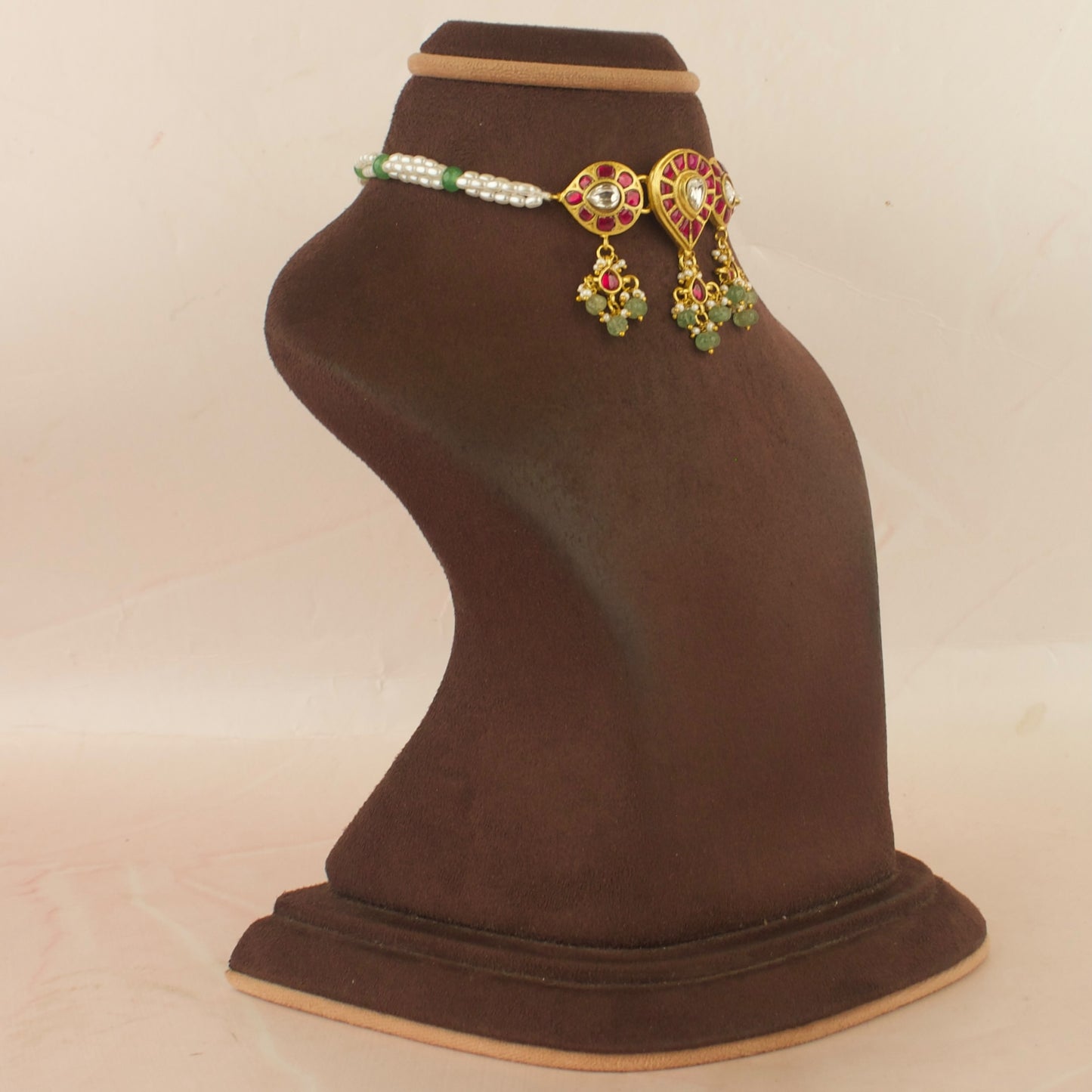 Unique Intricate Jadau Kundan Beads Choker with white Beads
