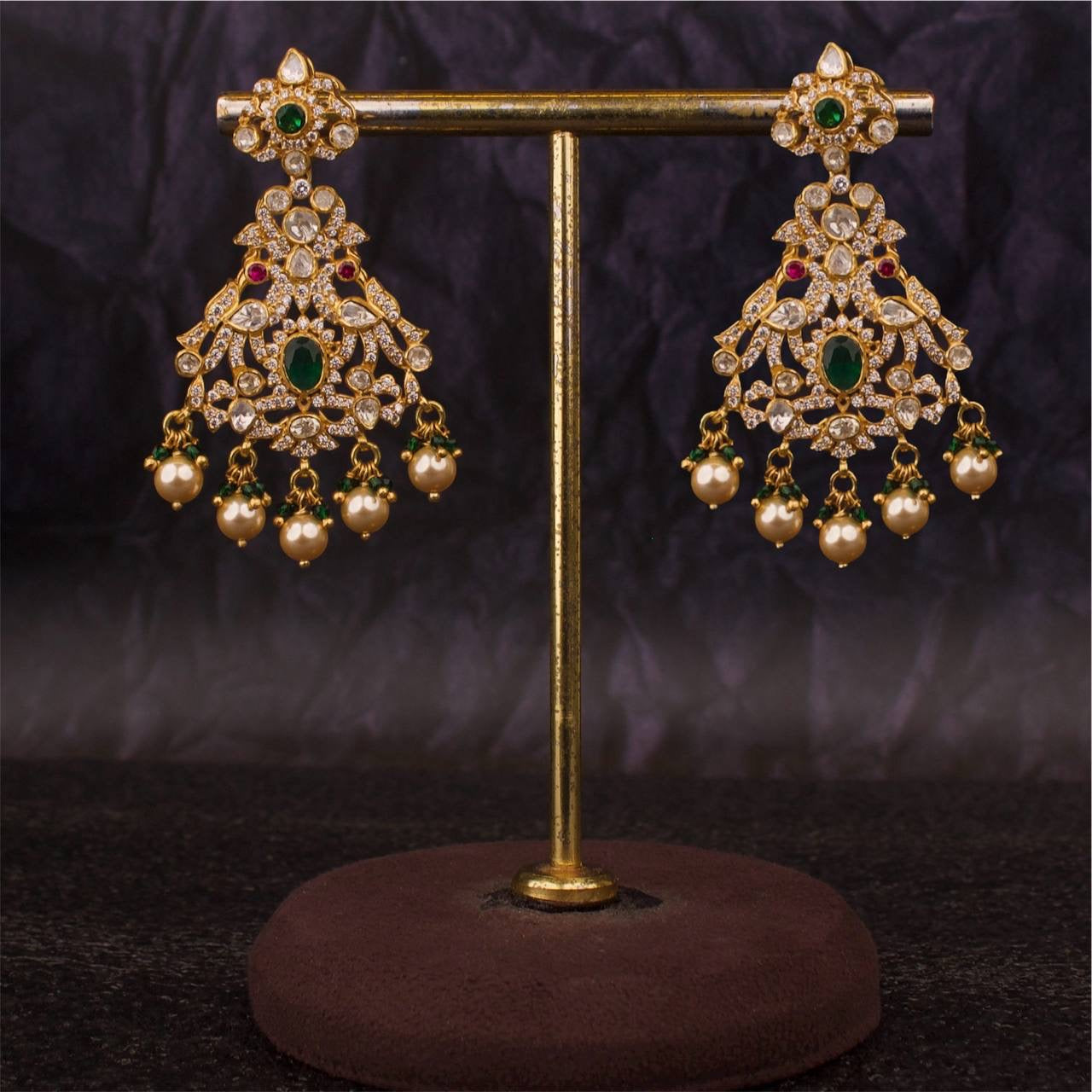 Gold Design Moissanite Polki Chandbali Earrings