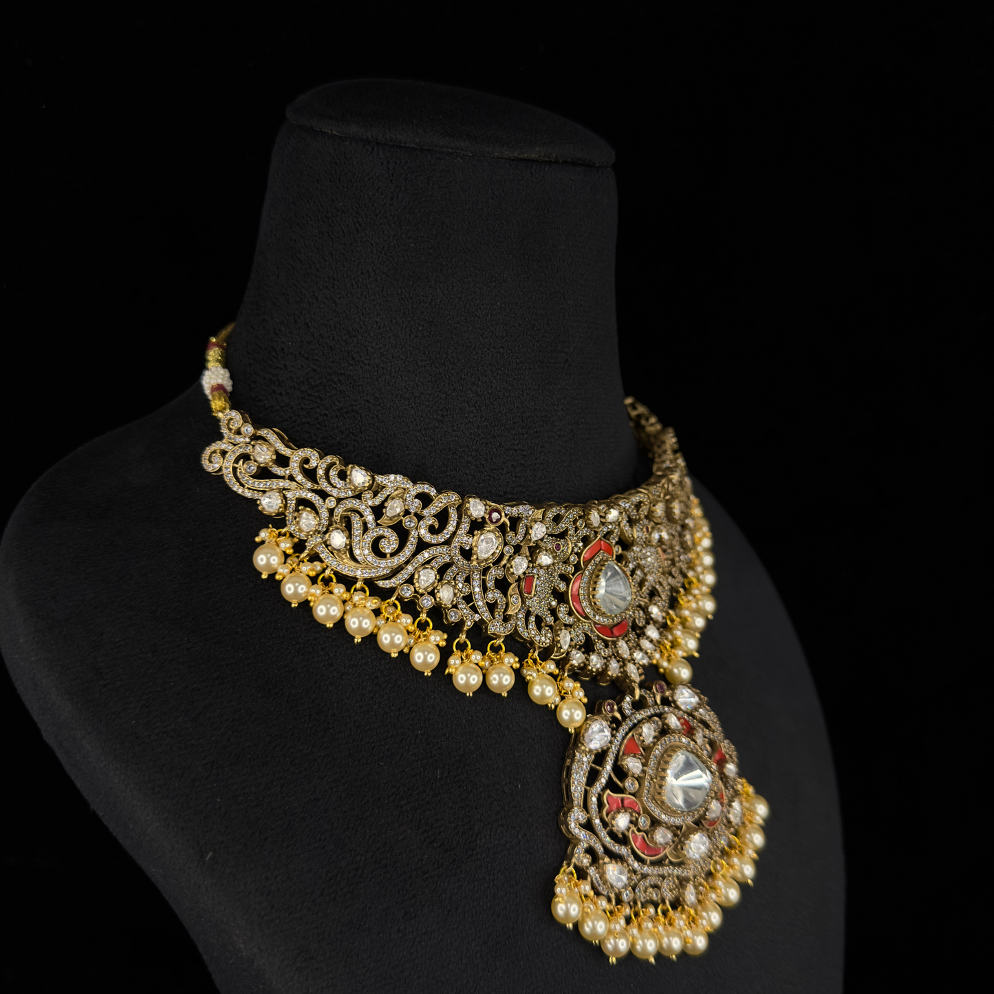 Victorian Moissanite Necklace Set with Pearl hangings
