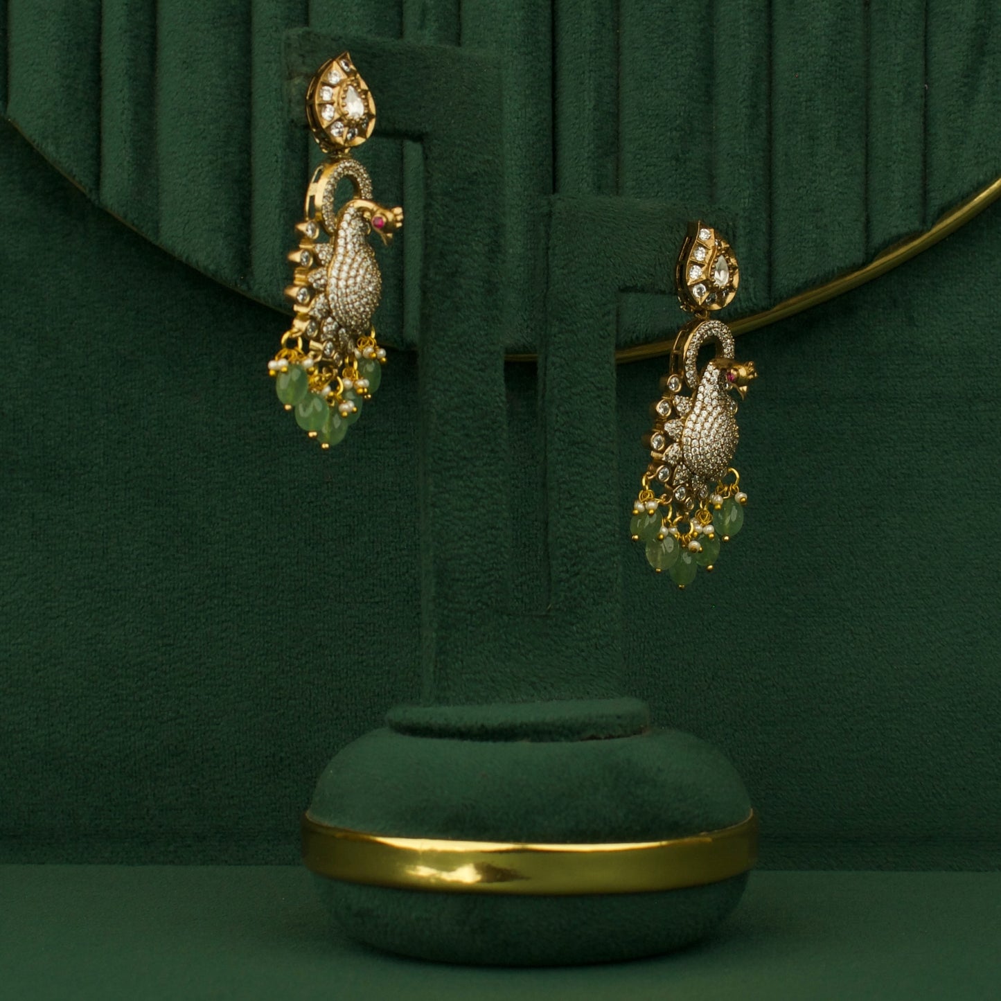 Peacock Design Fusion Kundan & Polki Victorian Necklace Set
