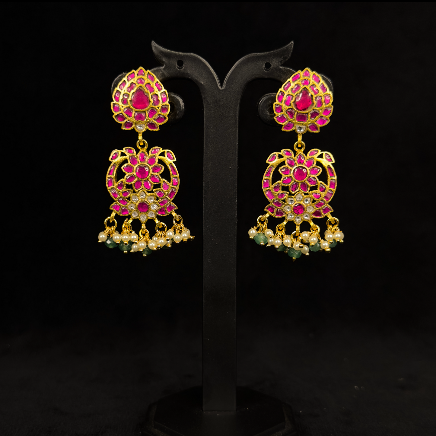 Ruby Radiance Jadau Kundan Chandbali Earrings - DULHAN JEWELS