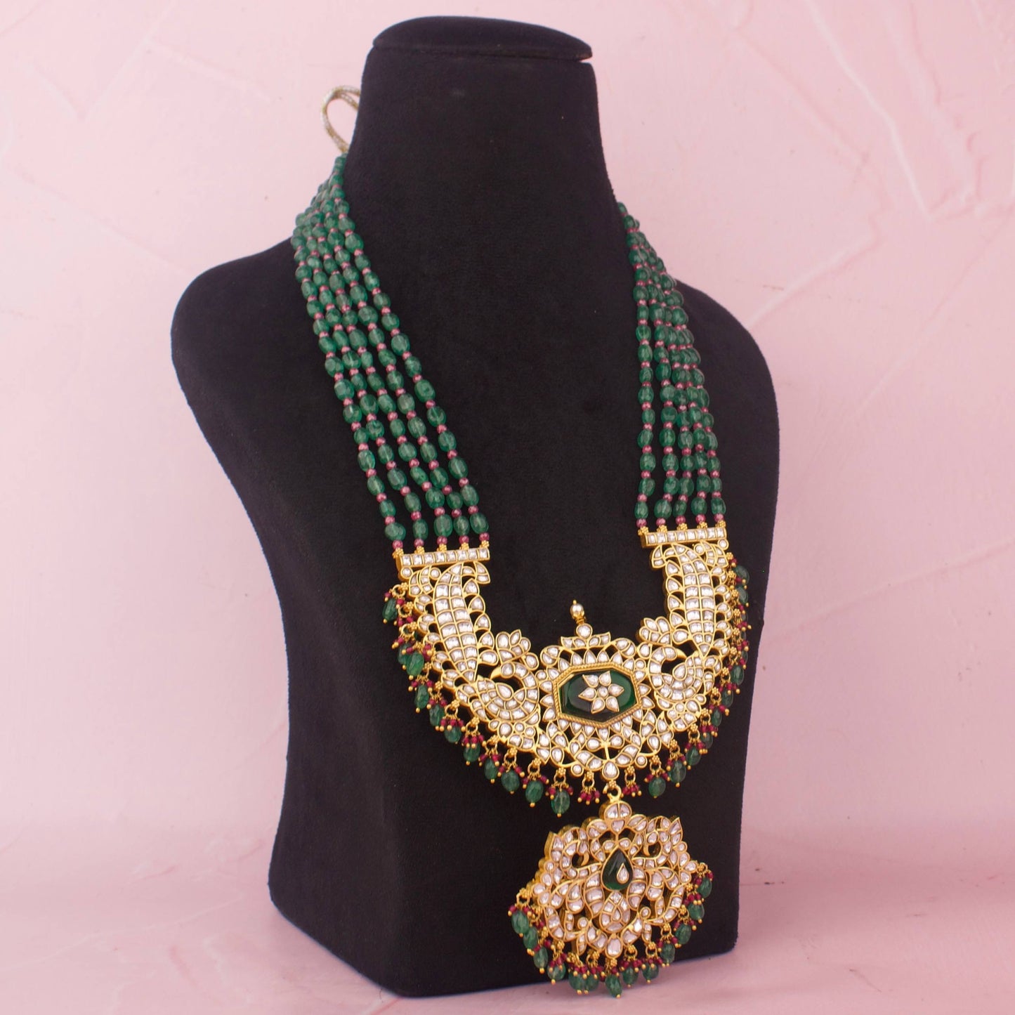 Heritage Reversible Jadau Kundan Beads Necklace With Pendant