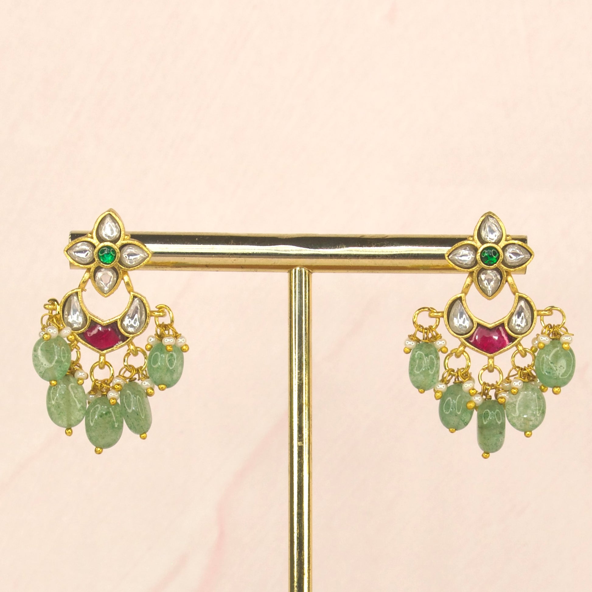 Elegant Small Jadau Kundan Chandbali in White