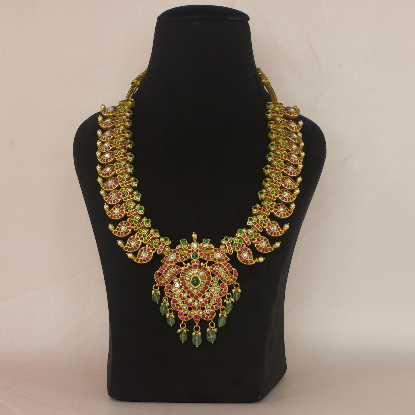 Majestic Gold Plated Jadau Kundan Long Mango Necklace