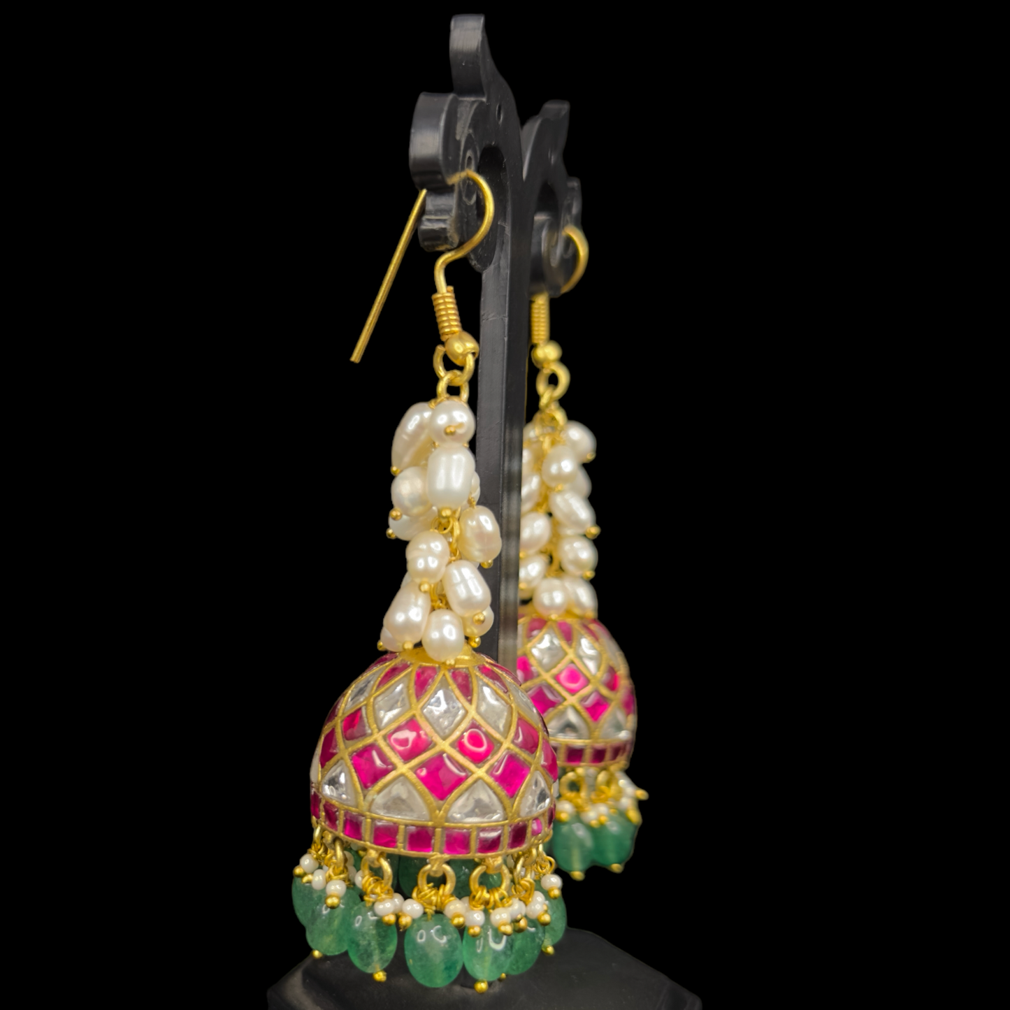 Elegant Pearl Tassel Jadau Kundan Jhumkas