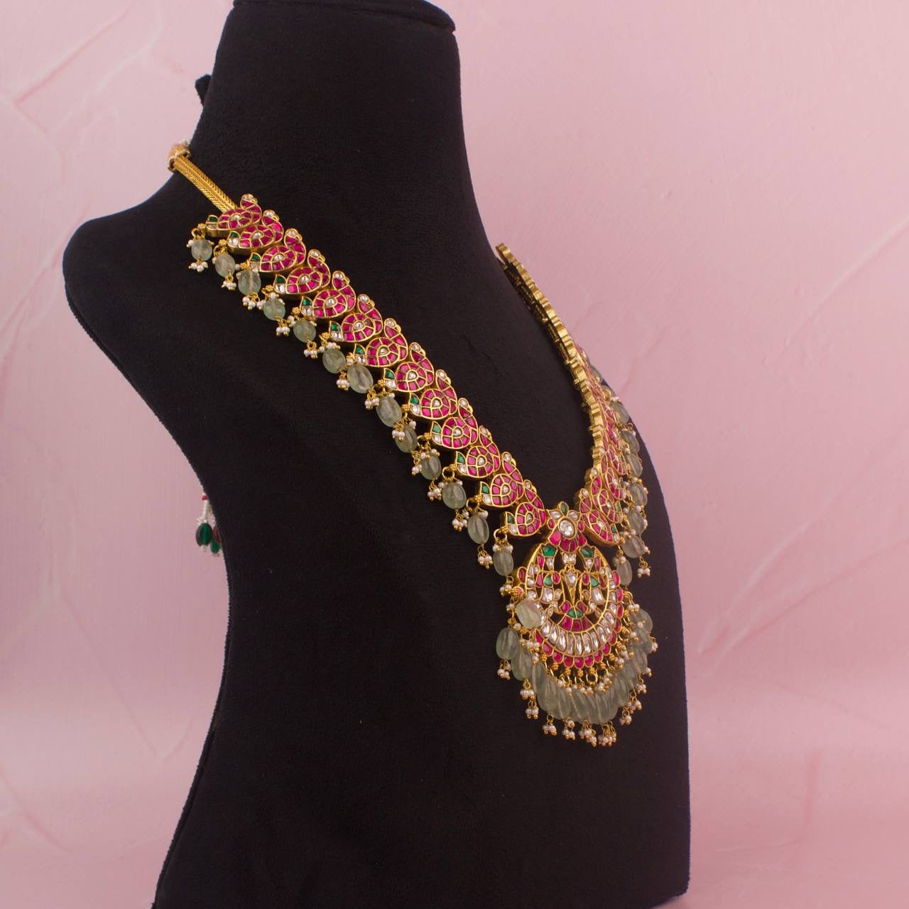 Latest Jadau Kundan Mango Necklace With Beads Hanging