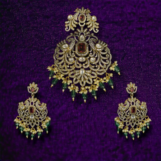 Heavy Victorian Pendant Set with pearls & onyx beads