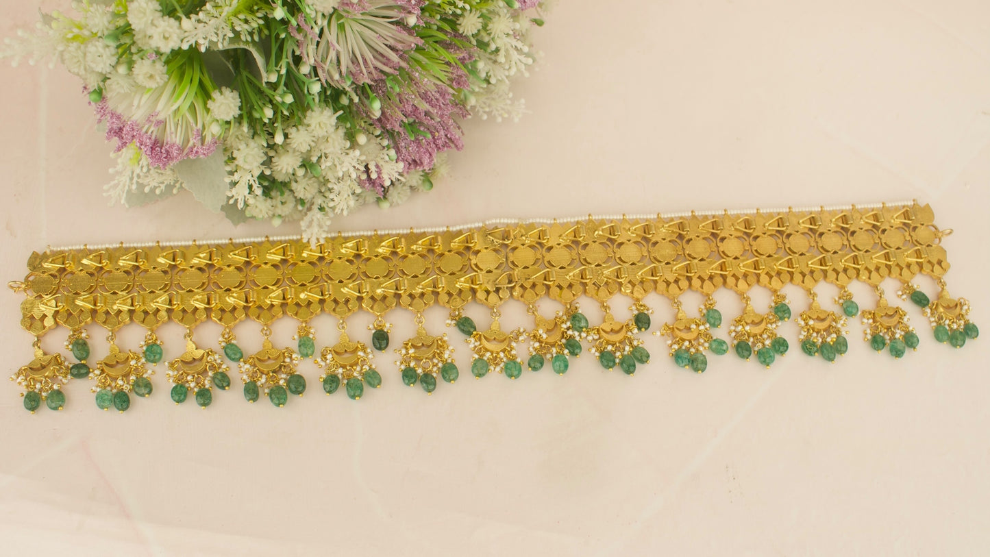 Opulent Jadau Kundan Vaddanam With Customizable Pearl Chain