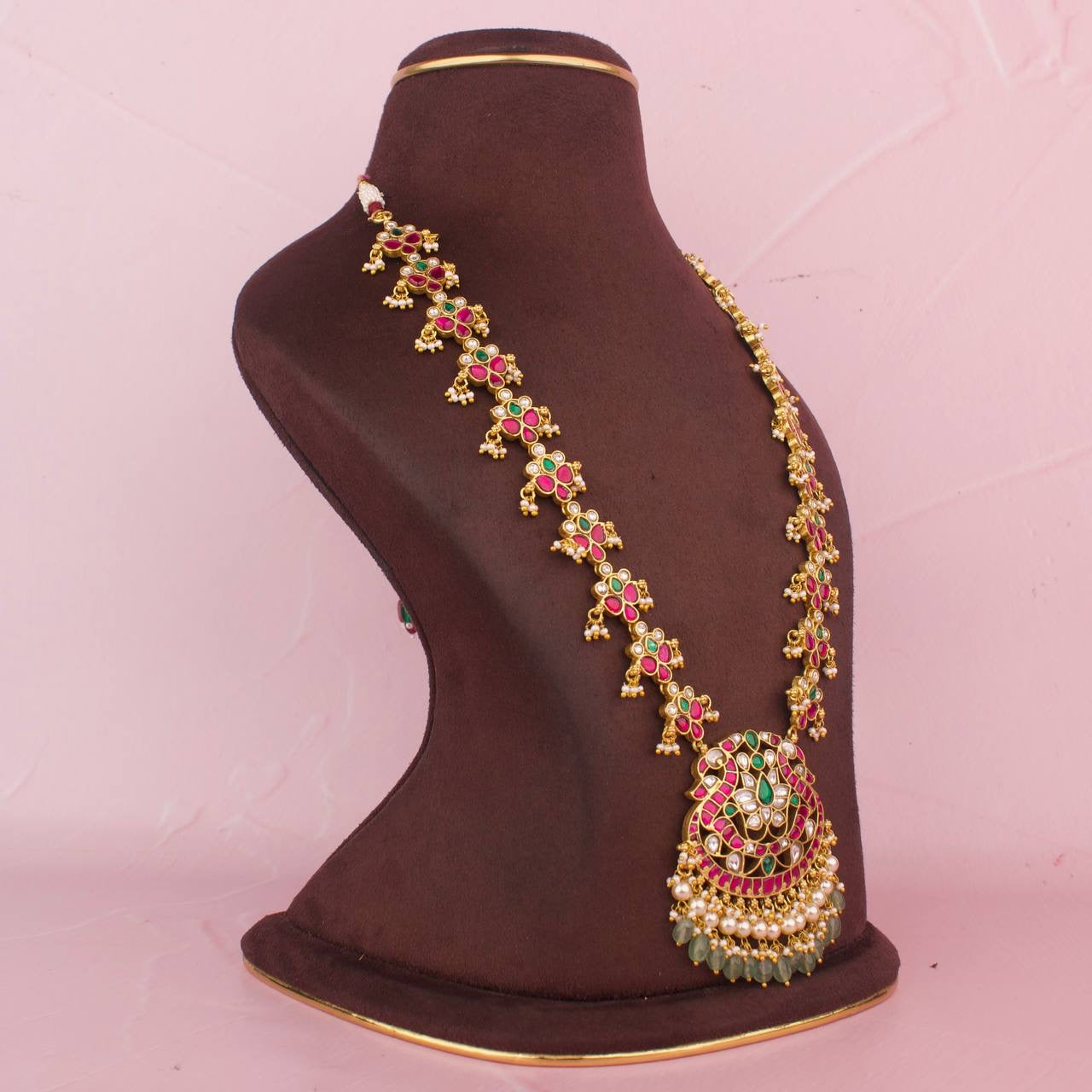 Peacock Locket Jadau Kundan Long Chain Necklace