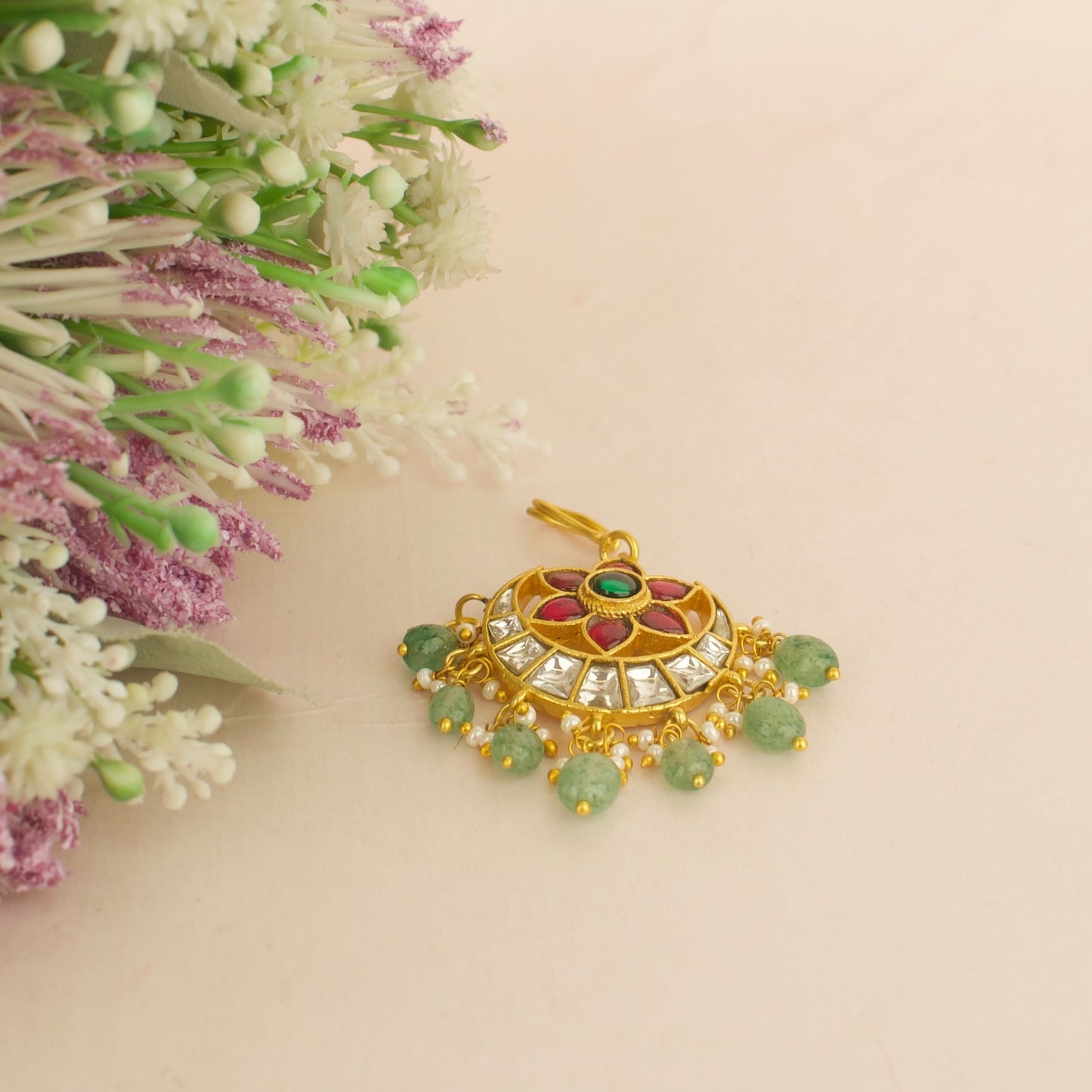 Chand Flower Design Jadau Kundan Short Maangtika