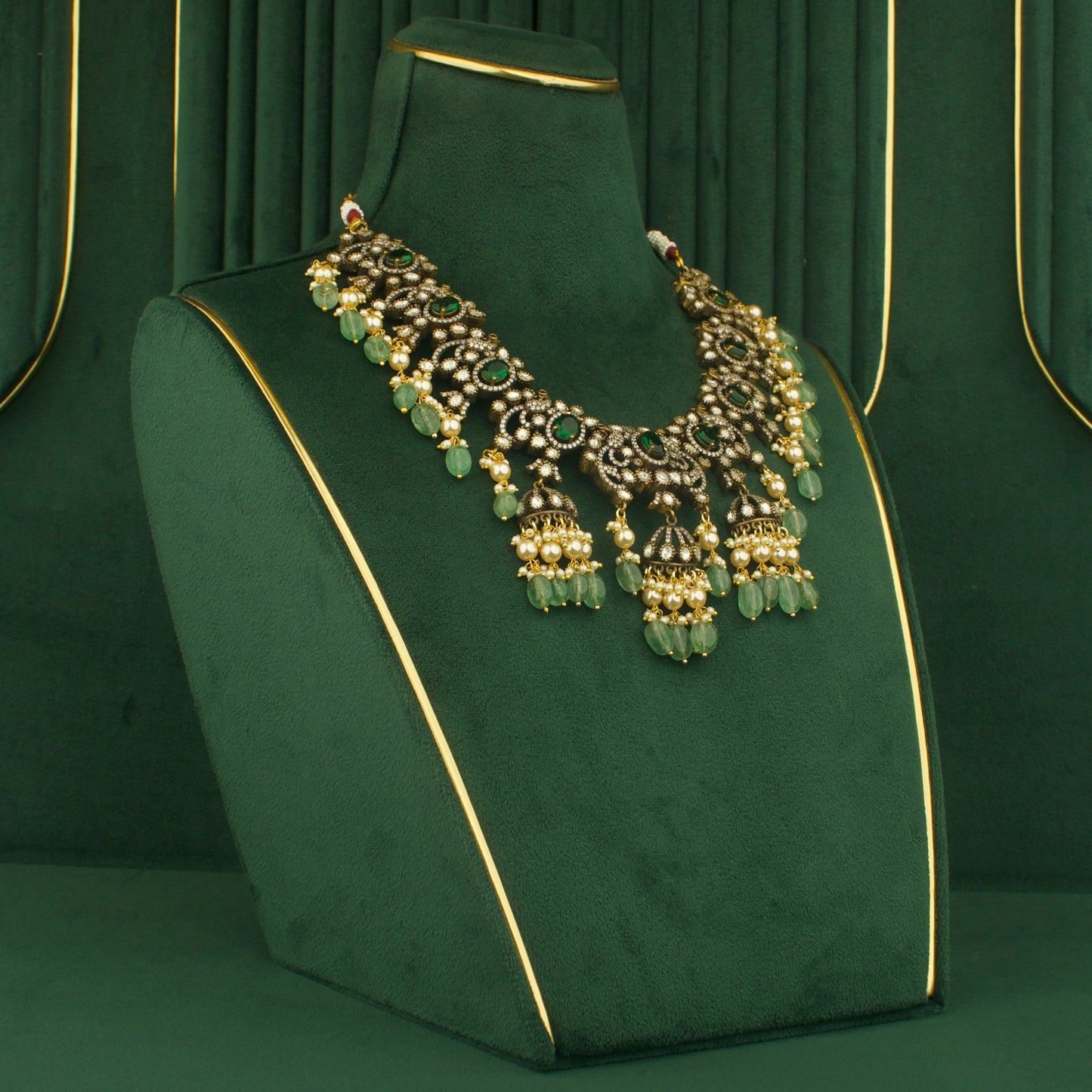 Bridal Fusion Kundan & Polki Victorian Necklace With Matching Earrings