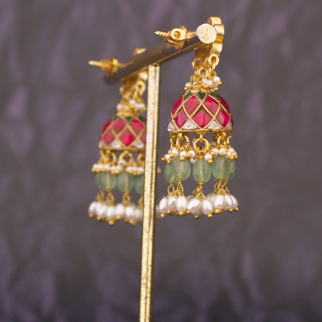 Designer Jadau Kundan Jhumka with Pearl and Beads Detailing
