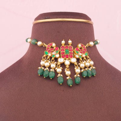 Refined Jadau Kundan Choker With Green Beads
