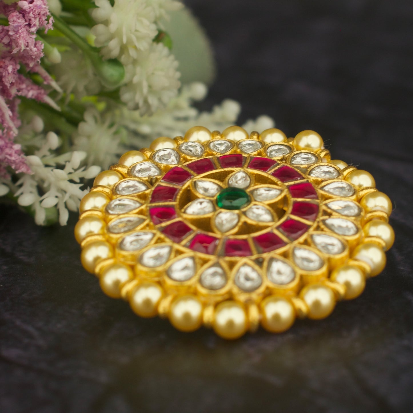 Unique Floral Design Jadau Kundan Hairpin with Swarovski Pearls Bordering