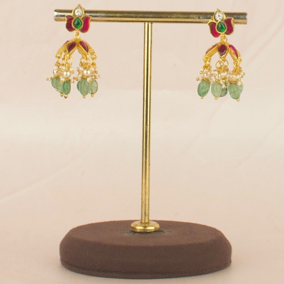 Heritage Lotus Design Studded Jadau Kundan Jhumki