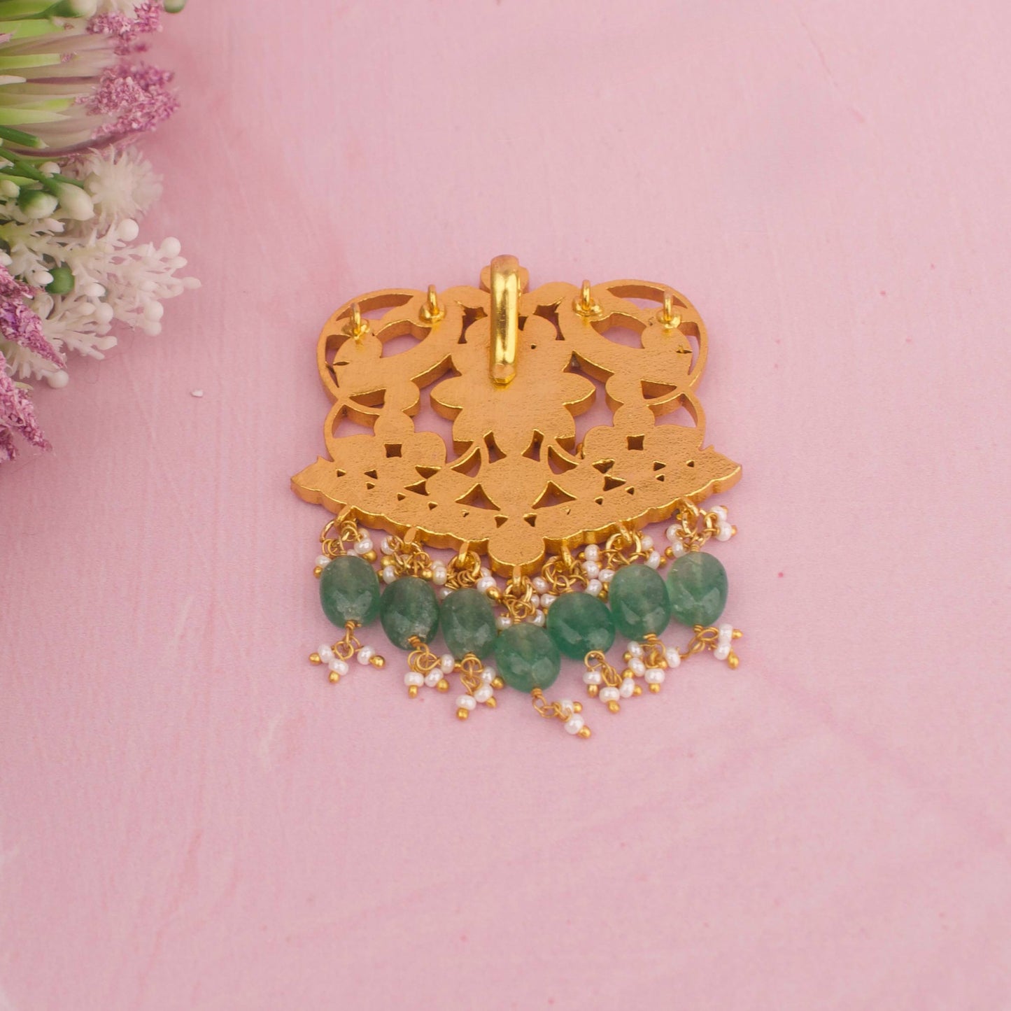 Maharani Peacock Guttapusalu Jadau Kundan Locket With Emerald Drops