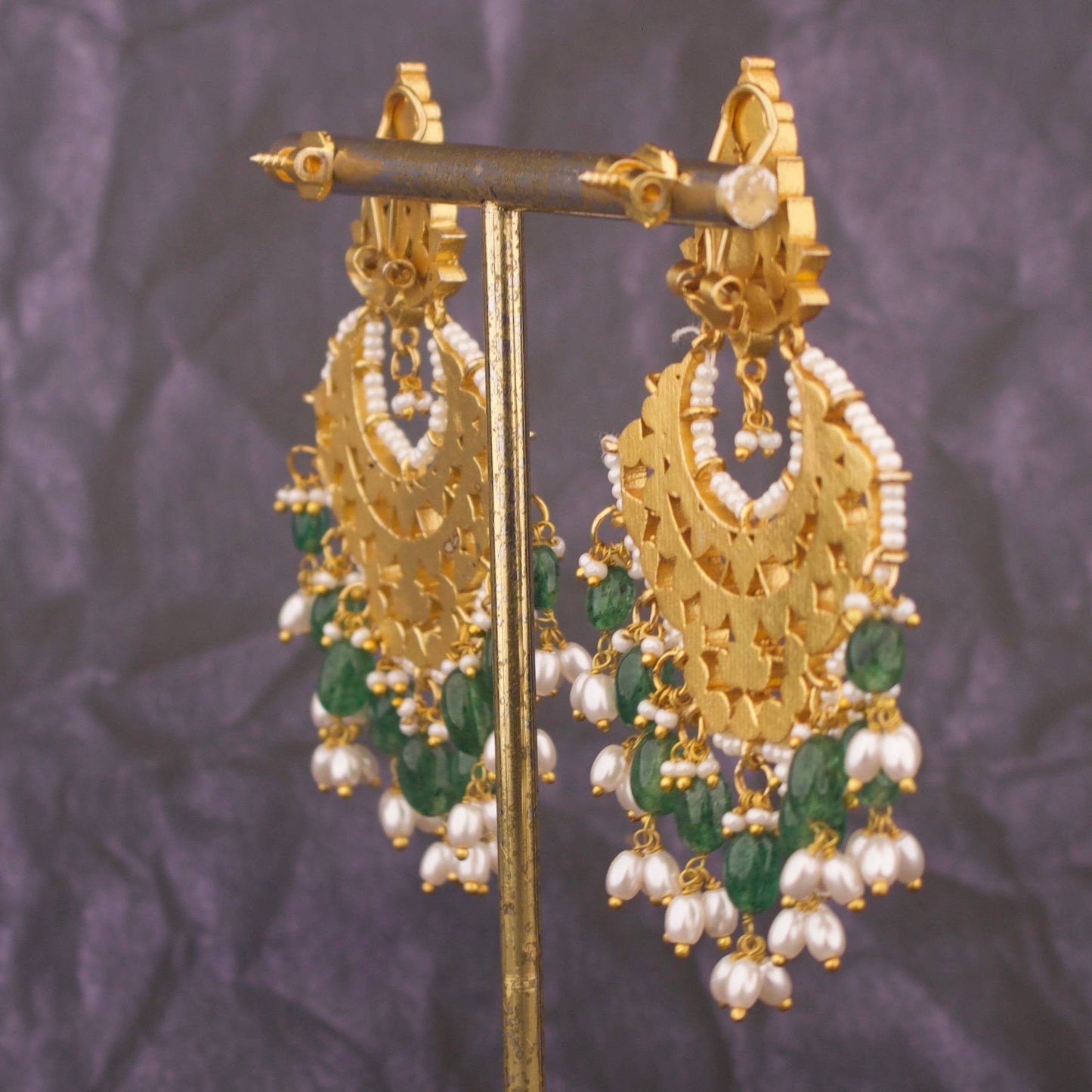 Radiant Jadau Kundan Chandbali Earrings With RicePearl Hangings