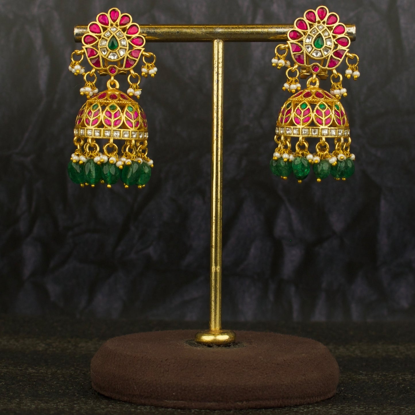 Floral Studded Bridal Jadau Kundan Jhumki Earrings