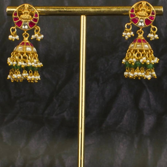 Divine Laxmi Devi Studded Jadau Kundan Jhumki - DULHAN JEWELS