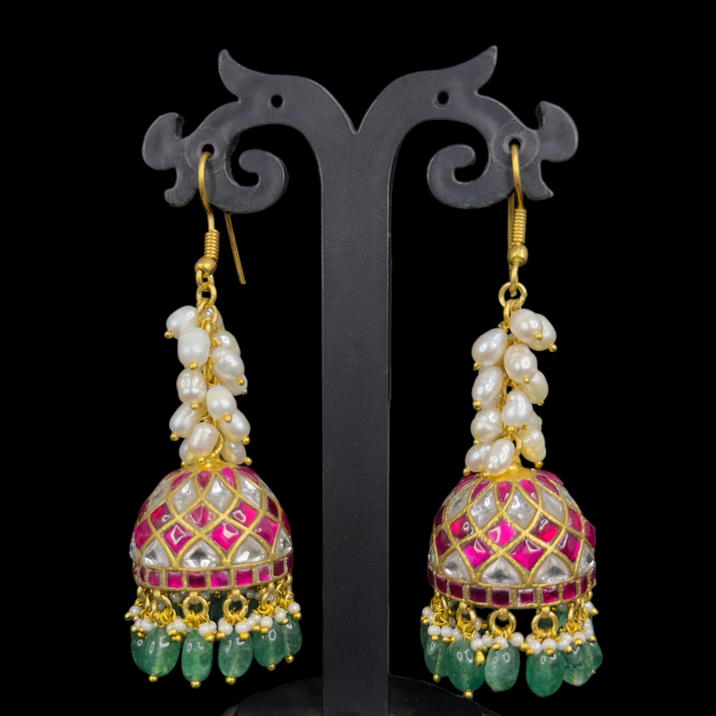 Elegant Pearl Tassel Jadau Kundan Jhumkas