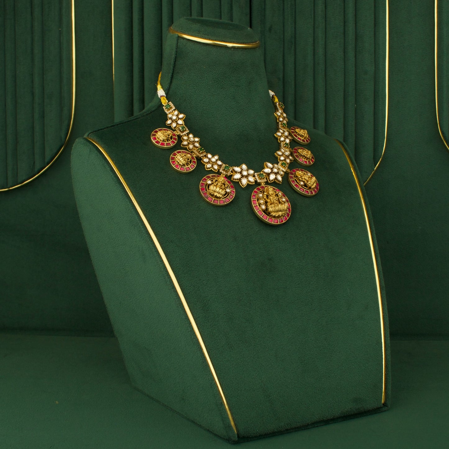 Floral Laksmi Devi Design Mehandi Victorian Necklace with Matching Earrings