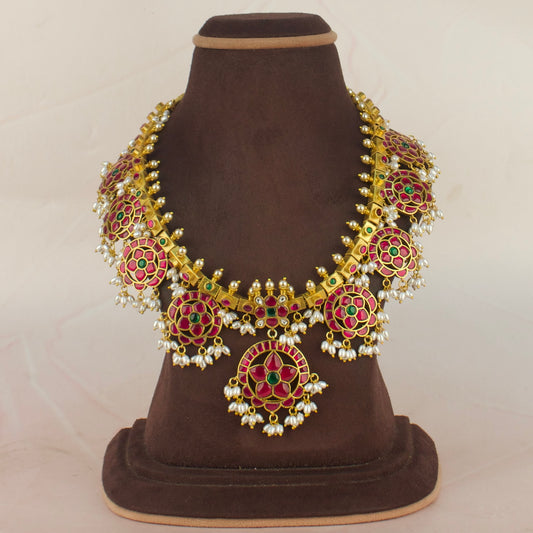 Jadau Kundan Bottumala Necklace With Guttapusalu Hangings