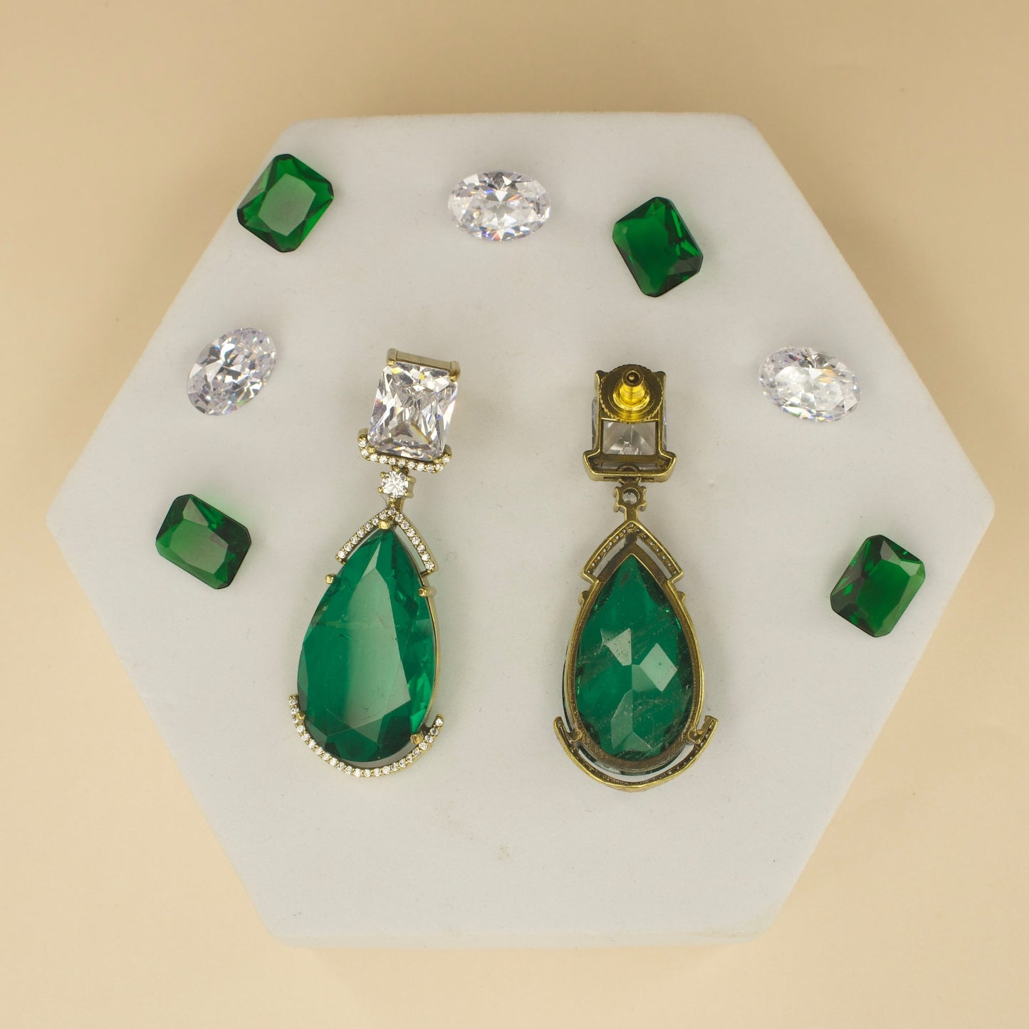Fancy yet classic stone hanging earrings with victorian finish available in red, green, purple & mint