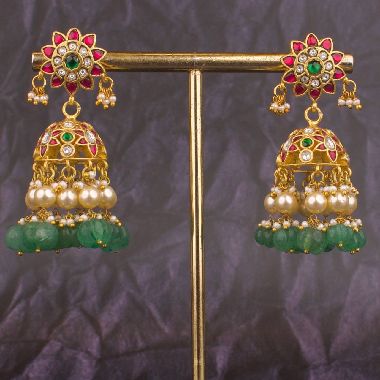 Unique Floral Studded Jadau Kundan Jhumki Earrings