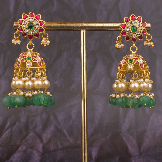 Unique Floral Studded Jadau Kundan Jhumki Earrings