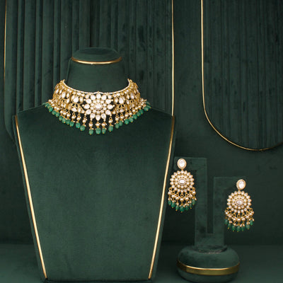 Victorian Polki Choker Set With Matching Earrings