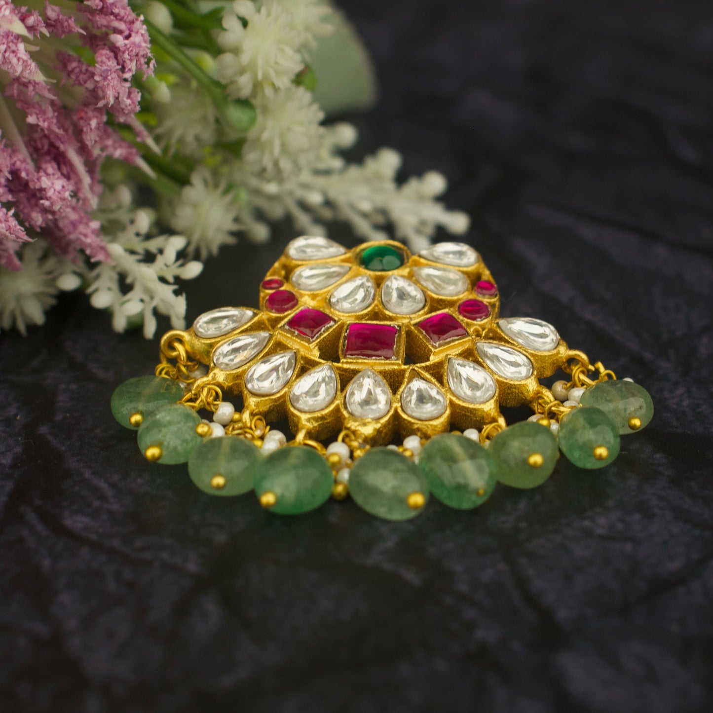 Gold Style Chandbali Design Jadau Kundan Locket