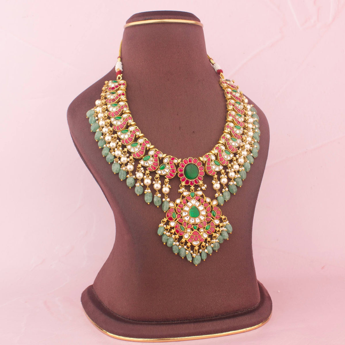 Traditional Jadau Kundan Necklace With Beads Hangings