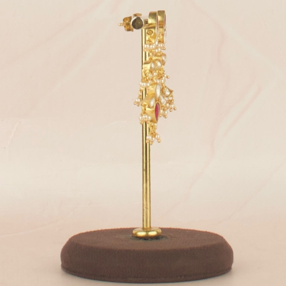 Sleek Design Jadau Kundan hanging hearings with beads