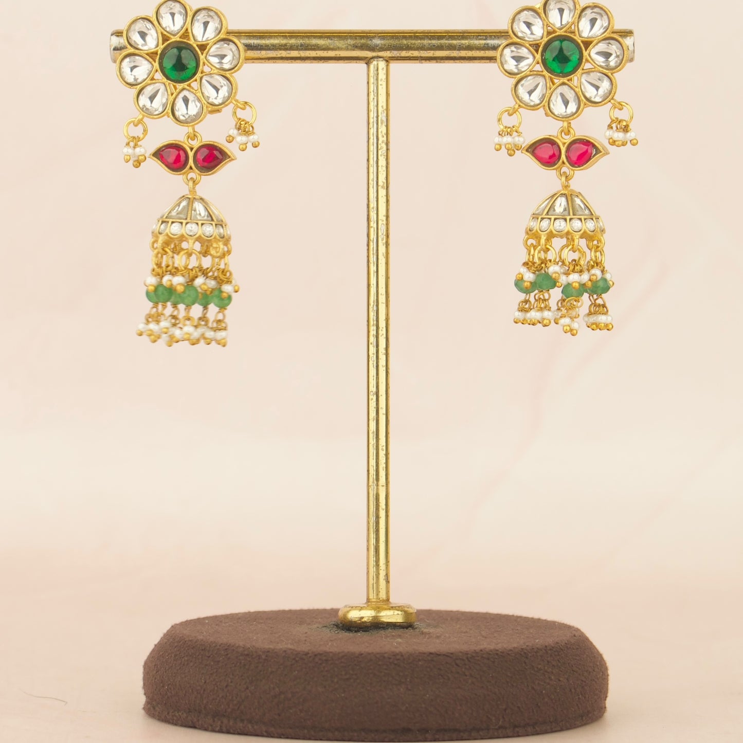 Floral Jadau Kundan Jhumki Earrings