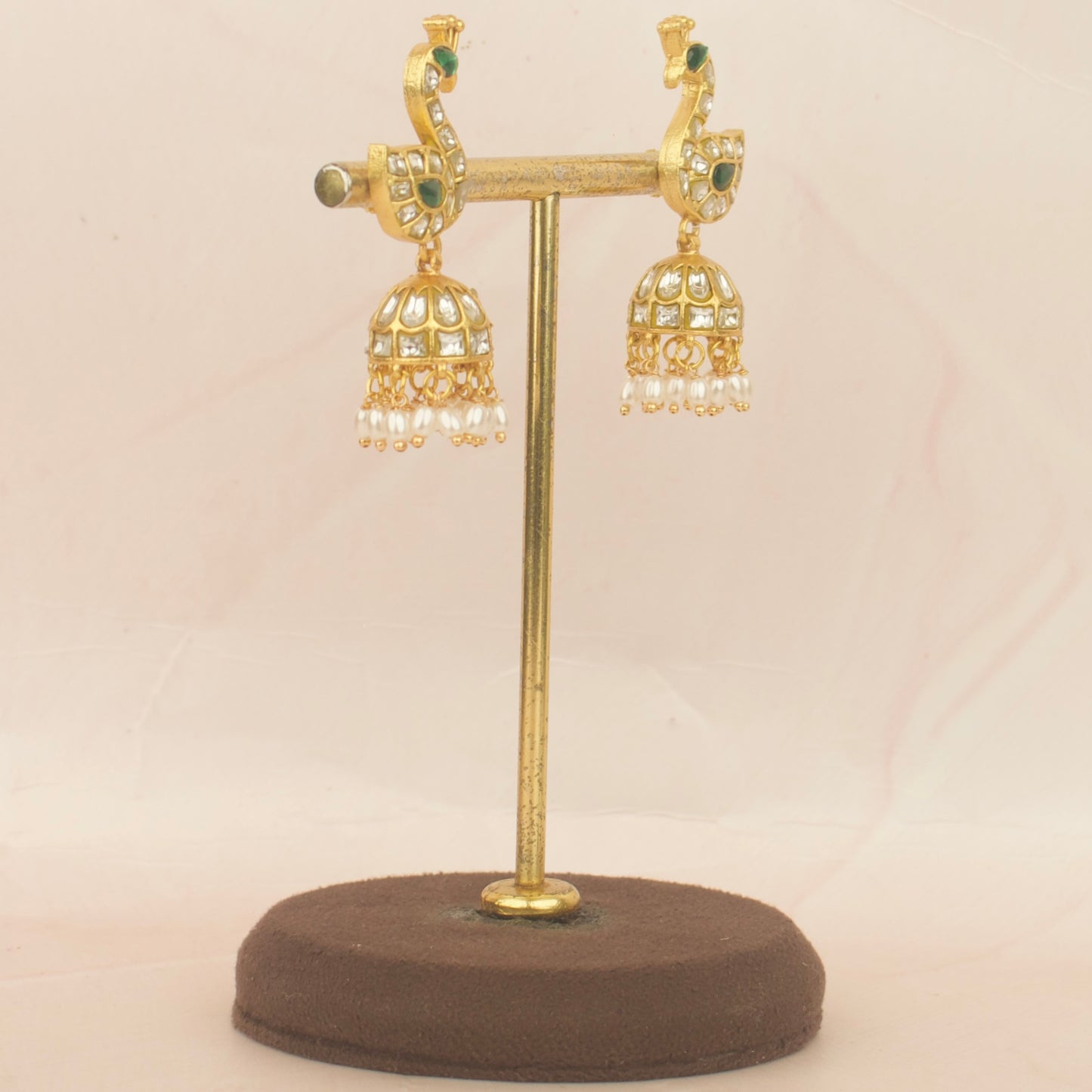Unique Peacock Studded Jadau Kundan Jhuki With Guttapusalu Hangings