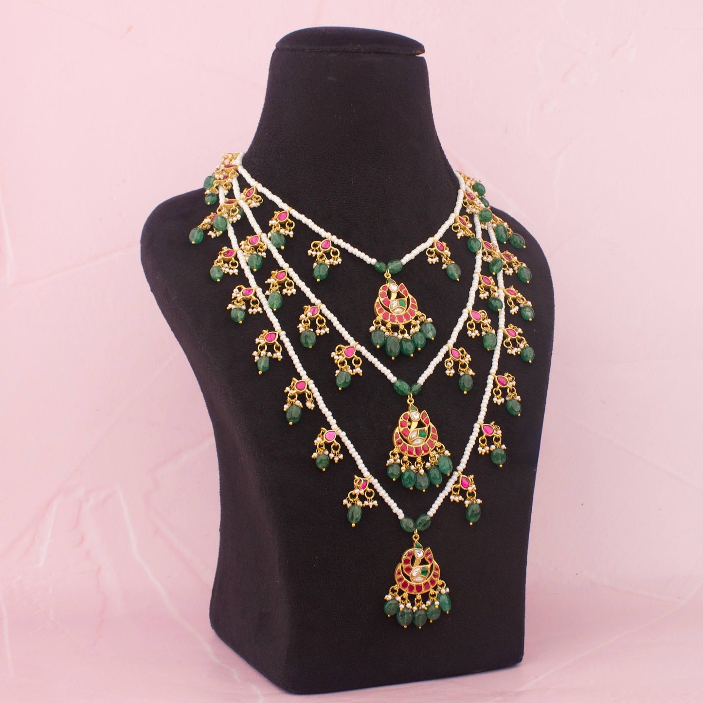 Triple Layered Jadau Kundan Haram With Locket