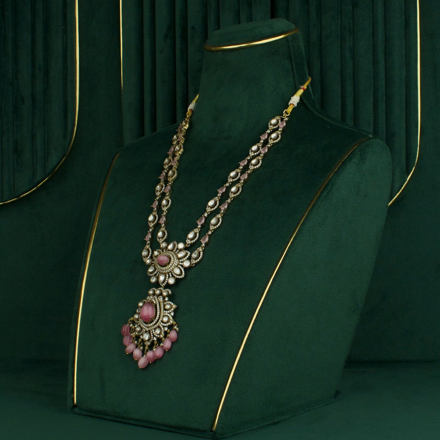 Traditional Two-Line Victorian Necklace Set with Earrings