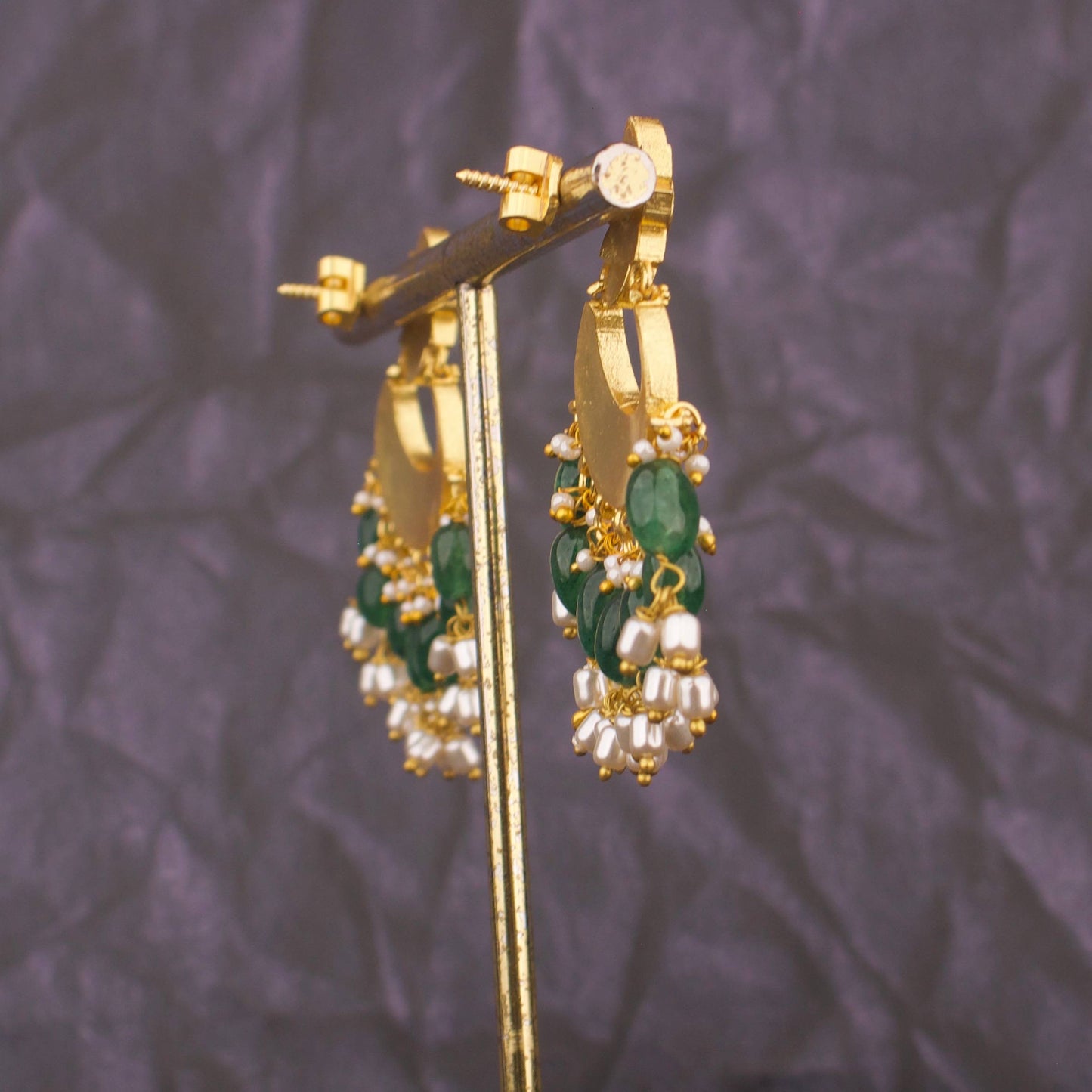 Classy Jadau Kundan Chandbali Earrings With Rice Pearls