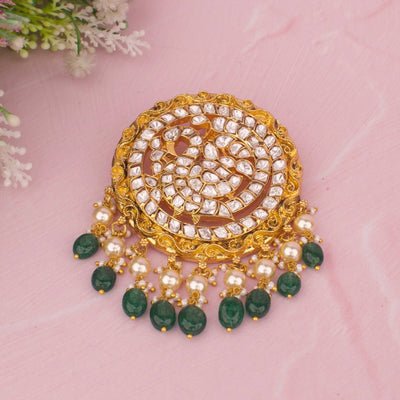 Royal Peacock Kundan Pendant With Pearl Drops