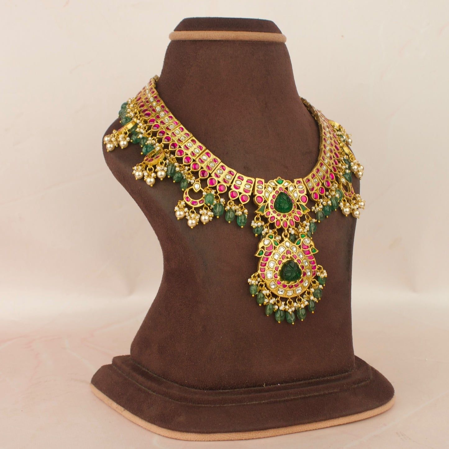 North Indian Inspired Jadau Kundan Peacock & Chand Necklace