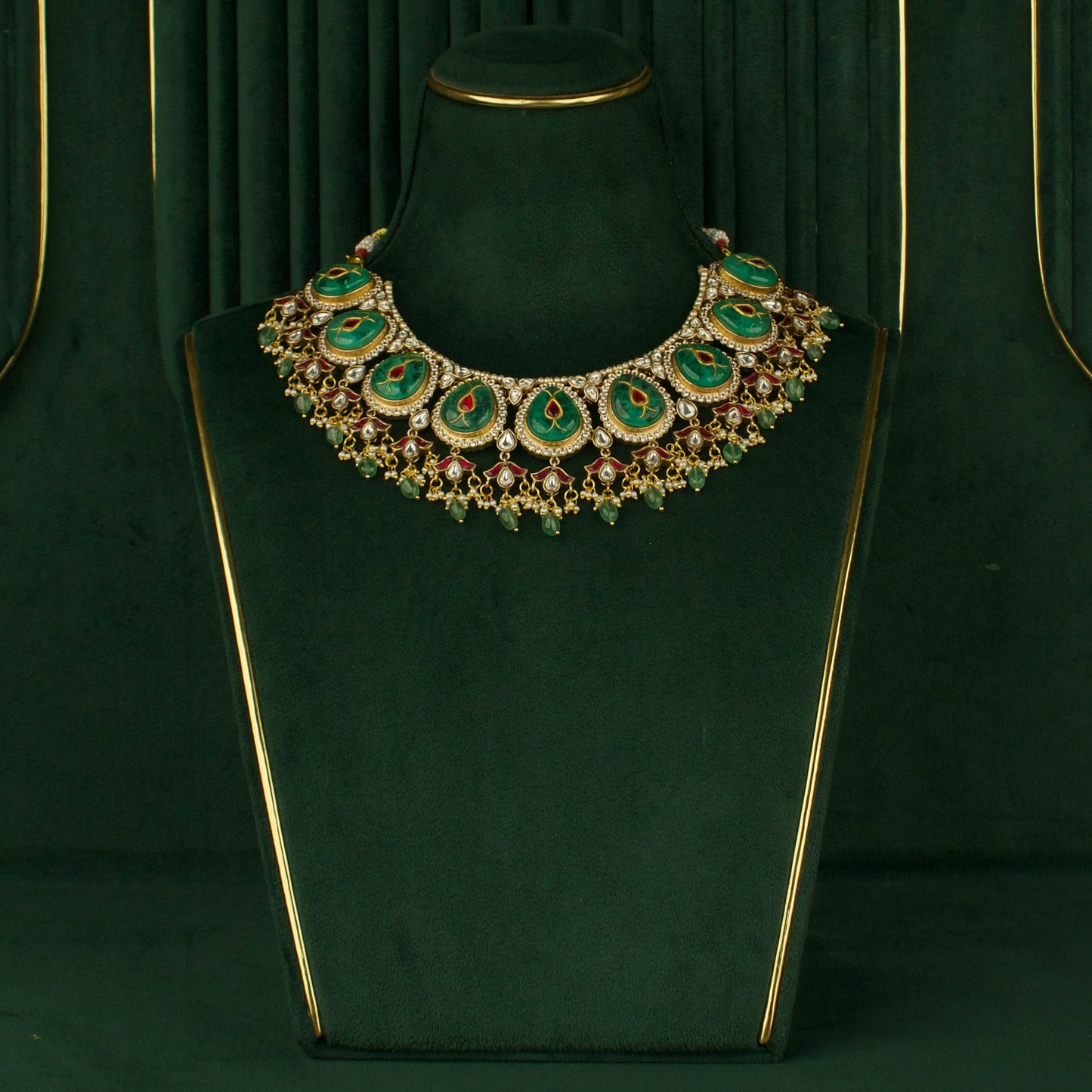 Grand Fusion Kundan & Polki Victorian Necklace with Matching Earrings