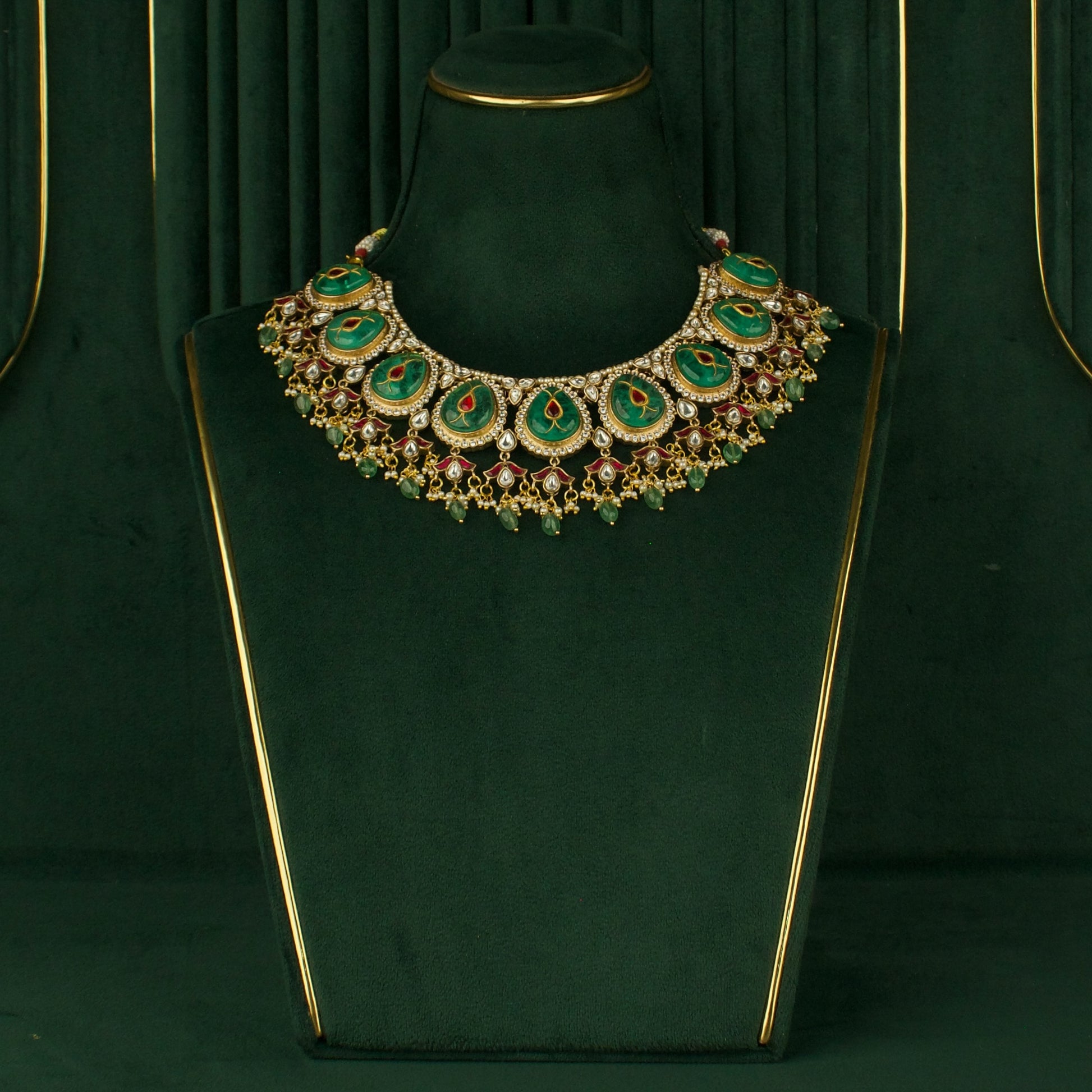 Grand Fusion Kundan & Polki Victorian Necklace with Matching Earrings