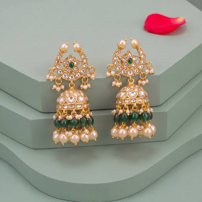 Unique Jadau Kundan Jhumki Earrings With Ricepearl Hangings